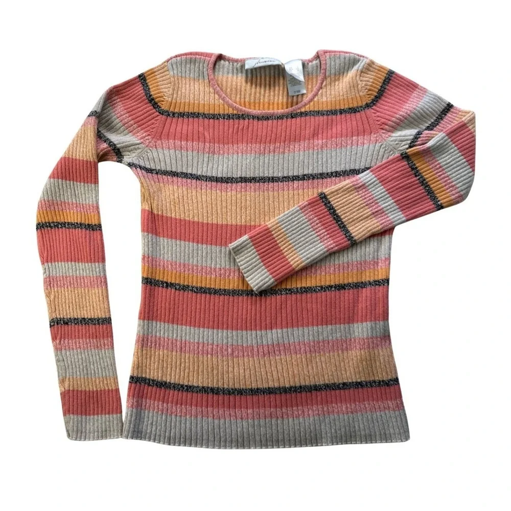 JH Collectibles Preppy Women's Striped Ribbed Pullover‎ Sweater Size S Pink Y2K